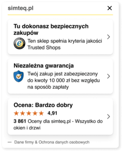 rozwinięty widget znaku jakości